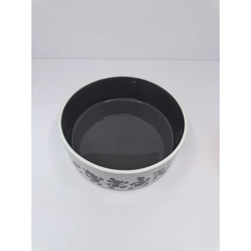Disney Chewy Mickey Mouse Lines White Black Pet Dog Cat Food Water Bowl READ
